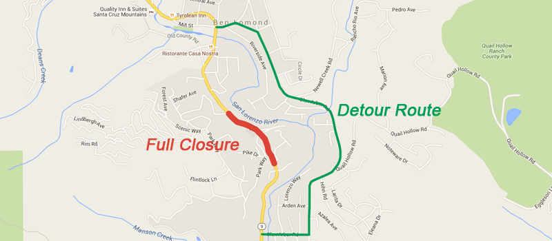 hwy 9 full closure 02/12/16 map location